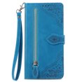 thumbnail image 5 of SaniMore Case for Motorola Moto G 5G 6.5" 2023, PU Leather Zipper Wallet Detachable Lanyard Retro Embossed Flower Crad Slots Flip Kickstand Full Body Protective Drop-proof Cover, Blue, 5 of 6