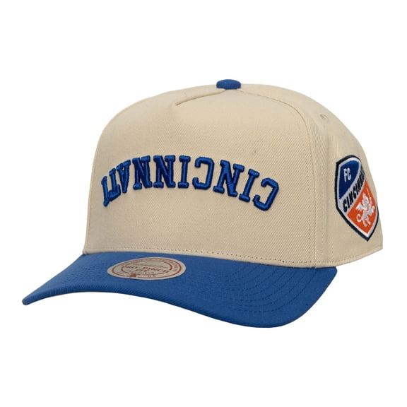 Men's Mitchell & Ness  Cream/Blue FC Cincinnati Upside Down Pro Pinch Snapback Hat