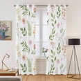 thumbnail image 2 of Kitchen Curtains 84 Inch Length 2 Panels, Pink Green Botanical Grommets Window Treatment Curtain, Spring Watercolor Floral Leaf Plant Thermal Curtains Drapes for Living Room/Bathroom, 2 of 9
