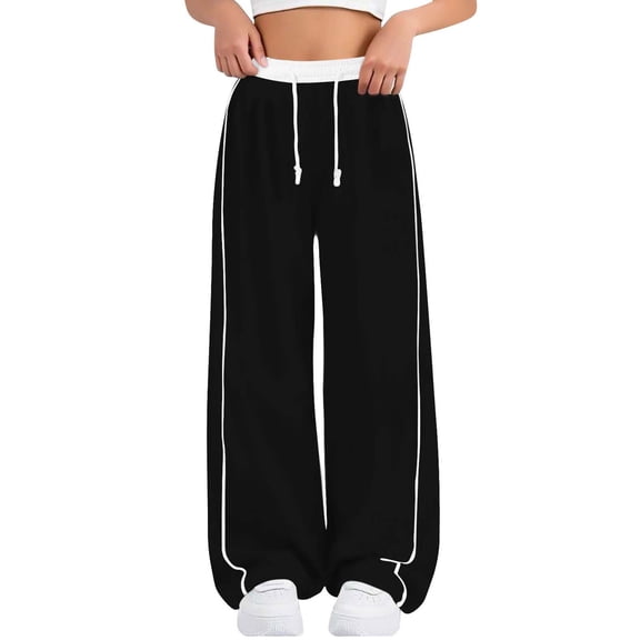 SONXAHE Toddler Girls Drawstring Pants Striped Loose Fit Casual Wide Leg Sports Sweatpants for Kids,Black