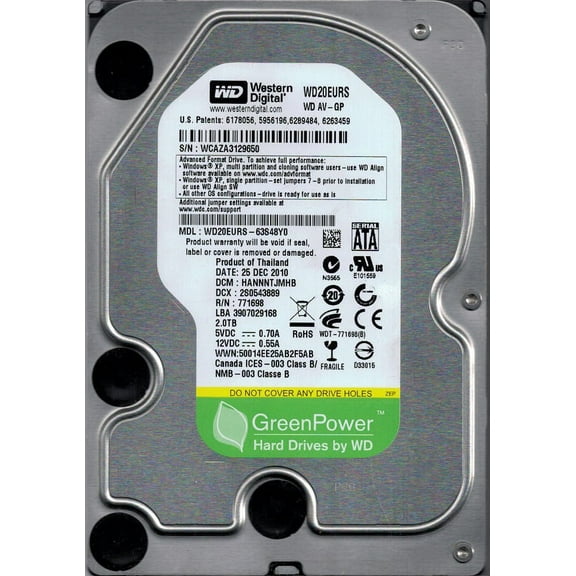 Western Digital WD20EURS-63S48Y0 2TB DCM: HANNNTJMHB