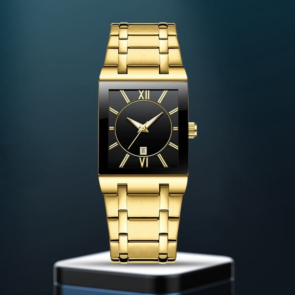 UIX Square Watches for Men and Women Stainless Steel Mens Square Watch with Date Analog Quartz Fashion Business Casual Wristwatch
