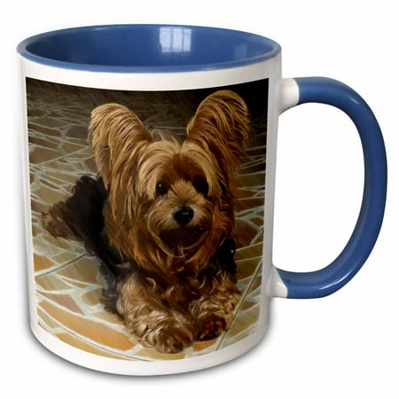 

3dRose A cute Yorkshire terrier dog with a drawing effect - Two Tone Blue Mug 11-ounce