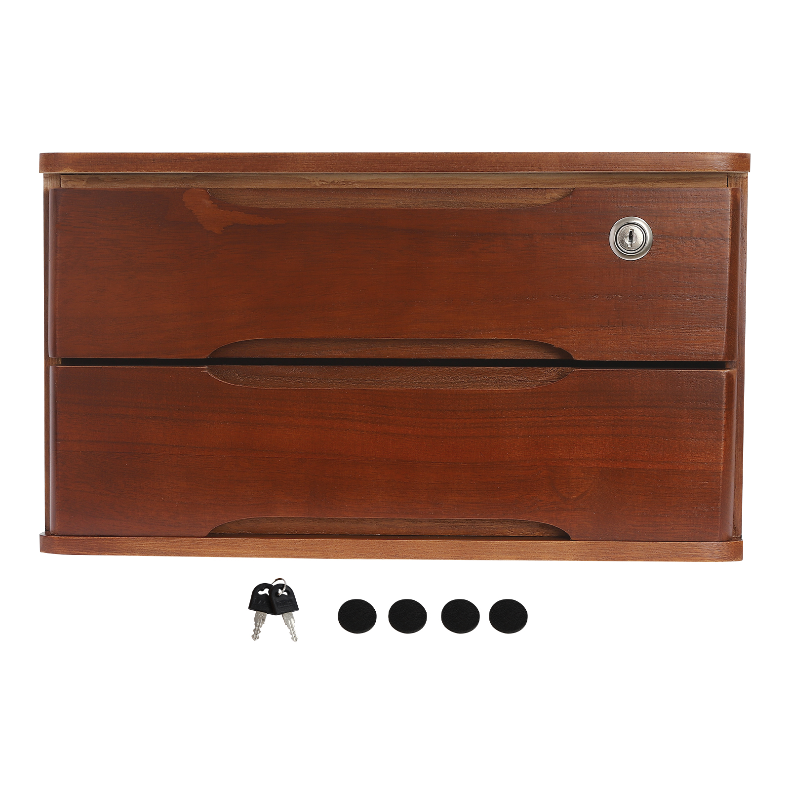 Wooden Desktop Storage Cabinet, Countertop Box Storage Cabinet Organizer with 2 Tiers, 1 Locks Capacity 66.14 lbs Fits for Study, Home Office, Bedroom, Dresser (Walnut Color)