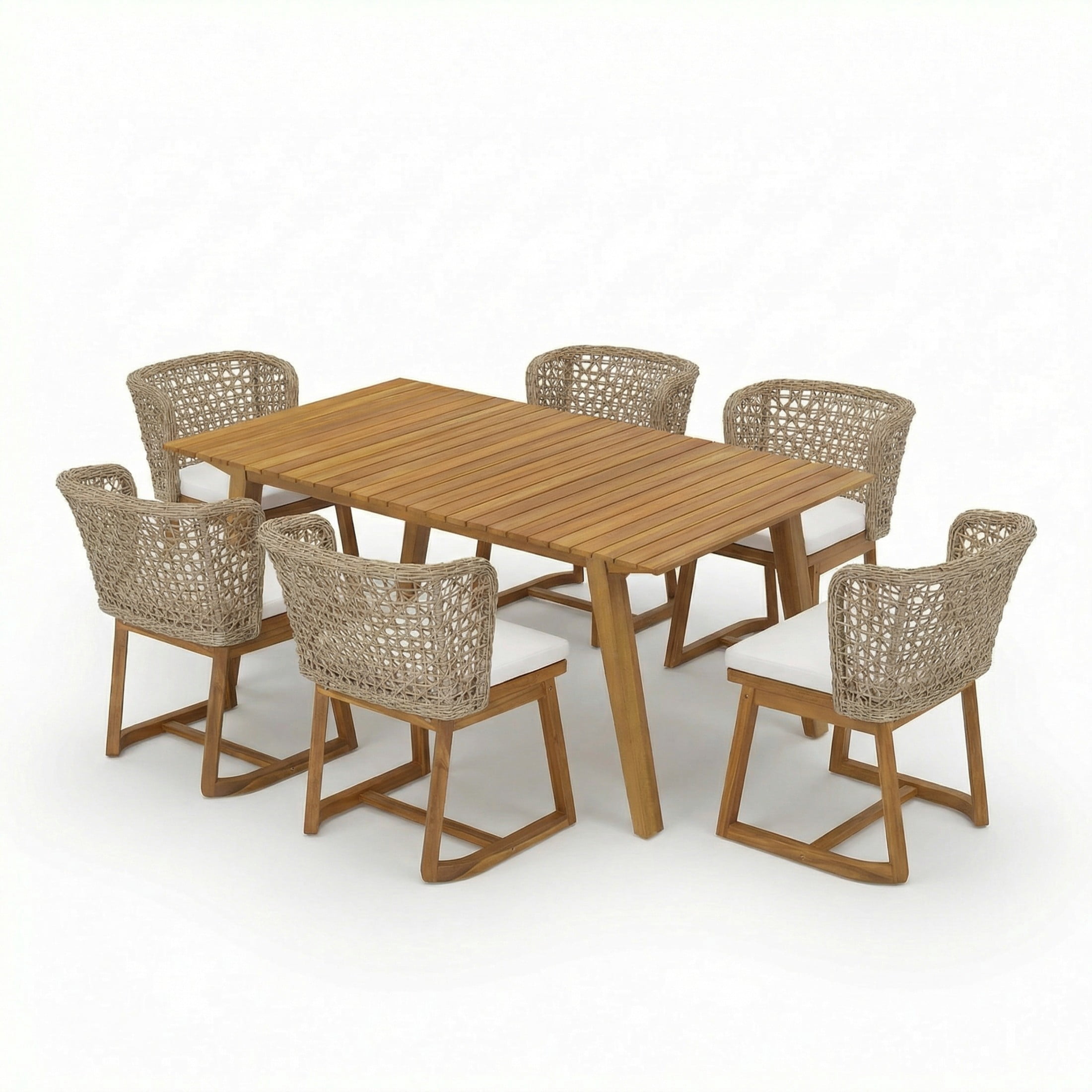 Christopher Knight Home 7-Piece Transitional Outdoor Wicker Dining Set with Cushions, Teak+Beige
