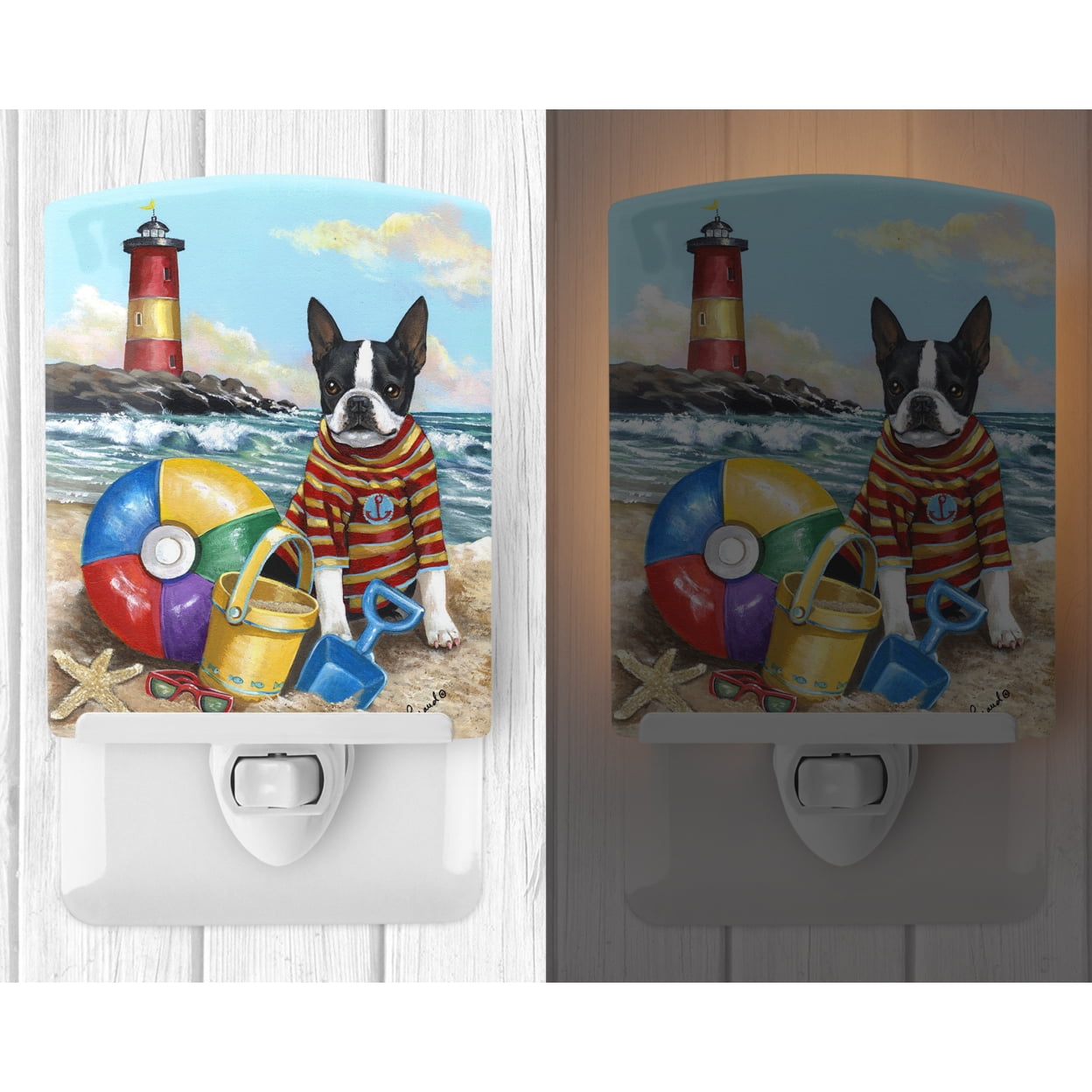 Caroline's Treasures PPP3032CNL Boston Terrier Beach Baby Ceramic Night Light, 6x4x3", multicolor