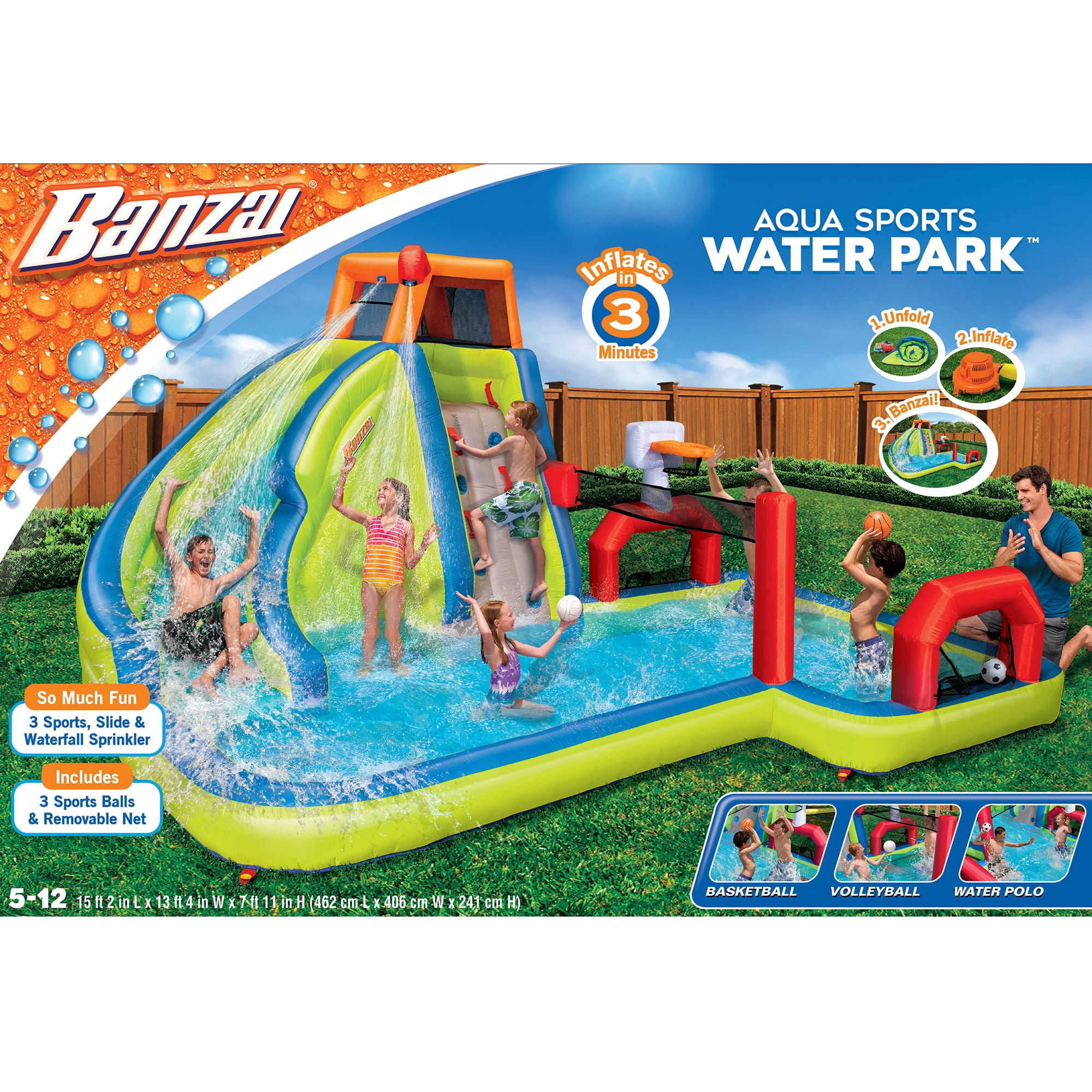Banzai Soak N Splash 15 Feet Mega Water Slide w/ Splash Pool  Summer Kids Toy 