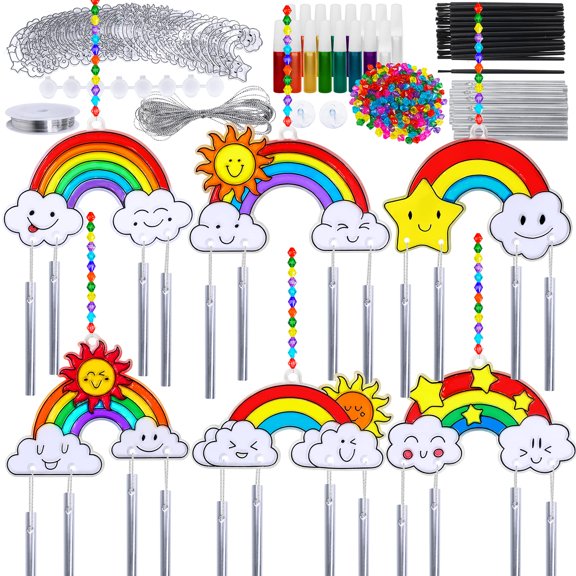 Kit de manualidades Rainbow Suncatcher Winlyn con pintura para niños, 24 juegos