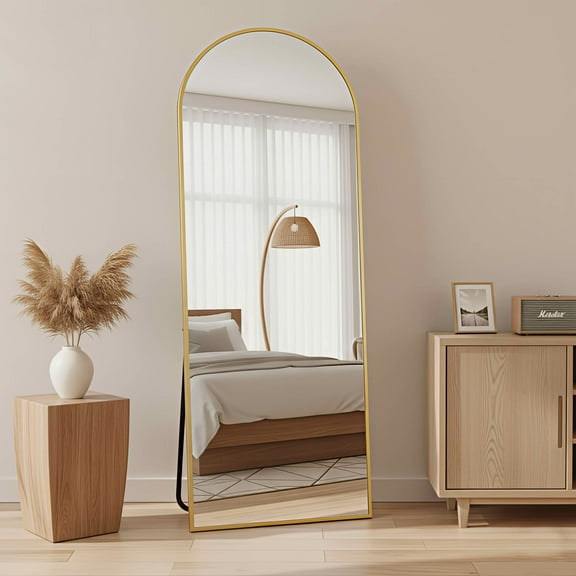 MAYEERTY 57x20in Aluminum Full-Length Mirror, Arch Shape Tempered Glass With Stand, Gold