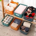 thumbnail image 4 of 4 Pack Plastic Storage Basket, Small Plastic Basket with Portable Handle, Kitchen Pantry Refrigerator Desktop Storage Boxes for Cabinet Freezer Bathroom Closet, 9.64*6.3*3.93 in, Blue, 4 of 7