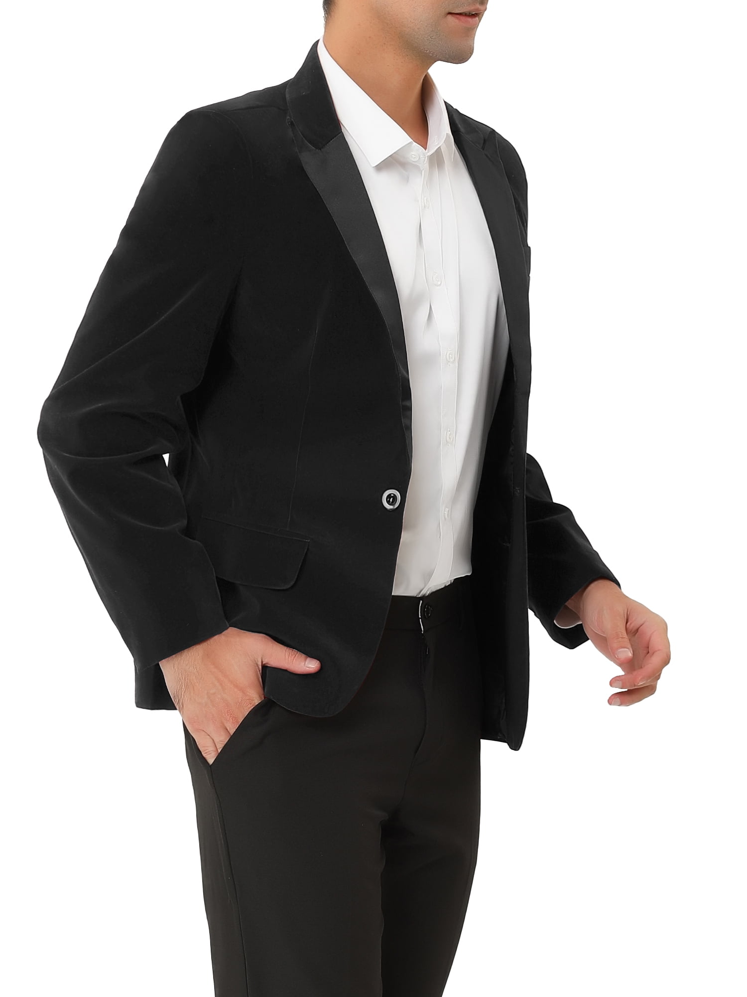 Unique Bargains Men's Velvet Blazer One Button Party Prom Tuxedo Dinner Suit Jacket XL Black