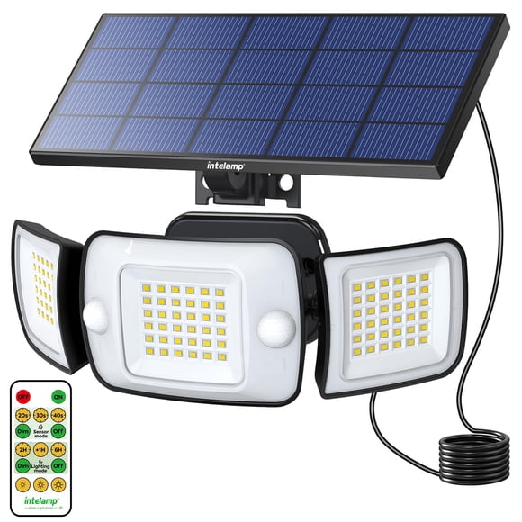 intelamp Solar Flood Lights Outdoor Motion Sensor with Remote Control, 6000mAh 1200LM Solar Lights for Outside IP65 Waterproof, 2