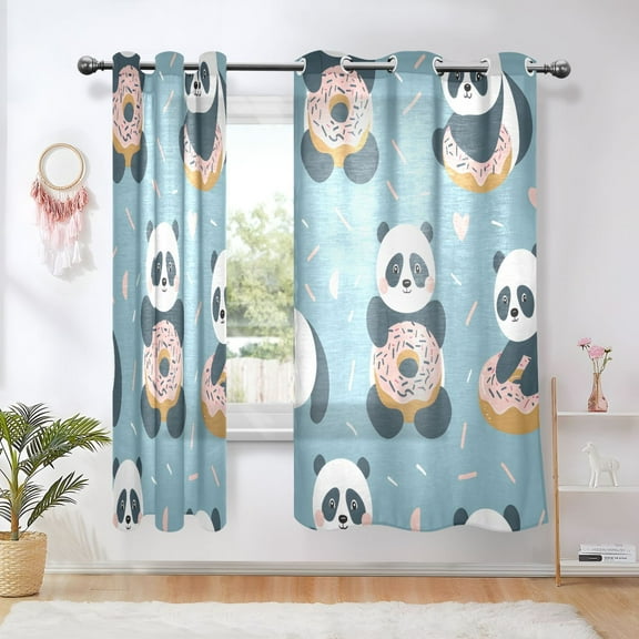 Sheer Curtains Grommet Drapes Window Treatments Light Filtering for Bedroom Living Room 2 Panels 42" x 63" Cute Panda and Donut