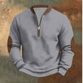 thumbnail image 3 of IYTR Men's Round Neck Sweatshirt Solid Color Long Sleeve Zipper Pullover Sweatshirt Loose Fashion Casual Sweater Gray M, 3 of 6