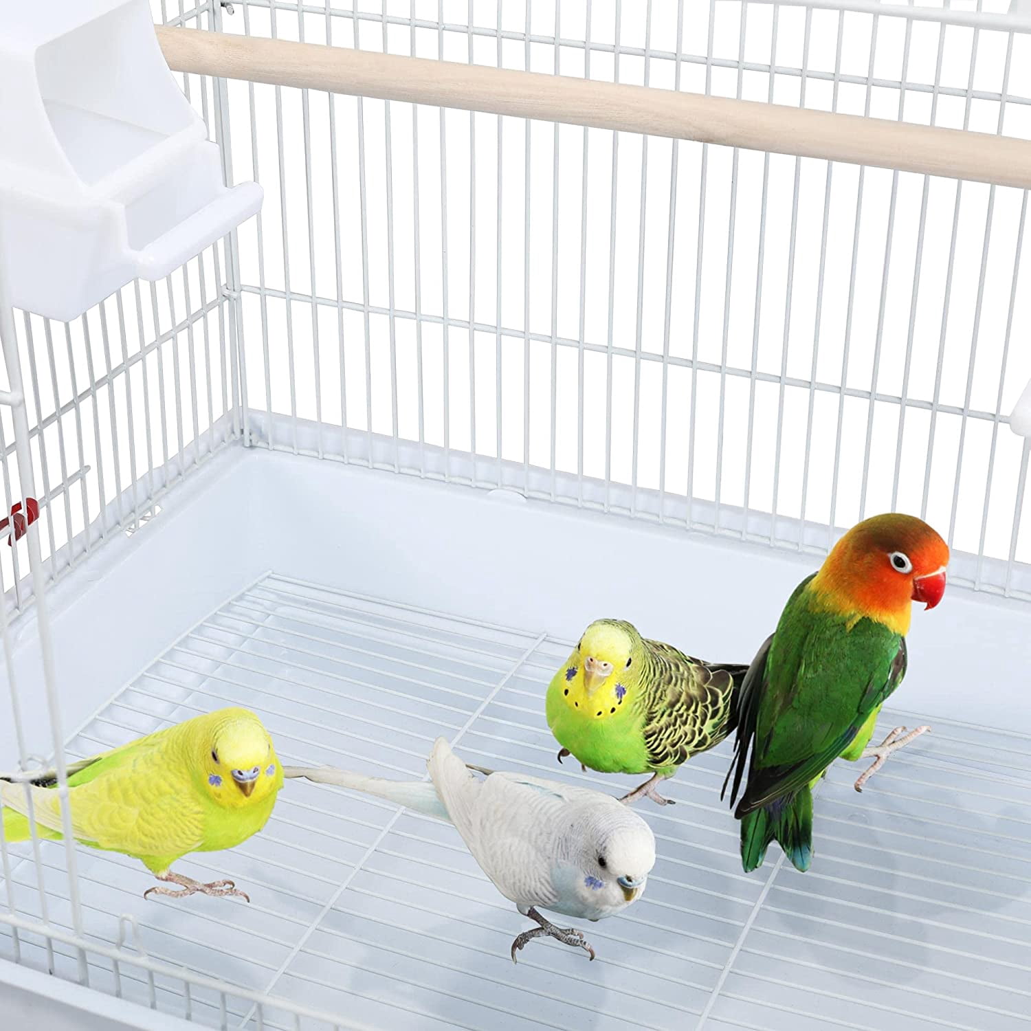 GMNIU 62.4inch Height Metal Roof Top Bird Cage Parrot Cage Parakeet Cage with Rolling Stand for Small Birds, White