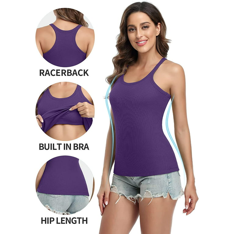 Attraco ATTRACO Women's Workout Top with Bra Built in Racerback