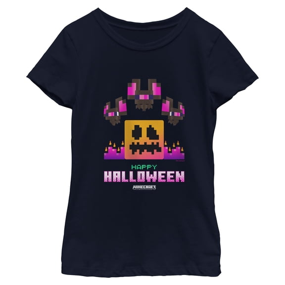 Girls Minecraft Happy Skeleton And Bats With Flames T Shirt