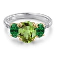 thumbnail image 3 of Gem Stone King 925 Silver and 10K Yellow Gold Green Peridot and Green Created Emerald and Lab Grown Diamond Engagement Ring for Women | 2.86 Cttw | Oval 9X7MM | August Birthstone | Size 6, 3 of 6