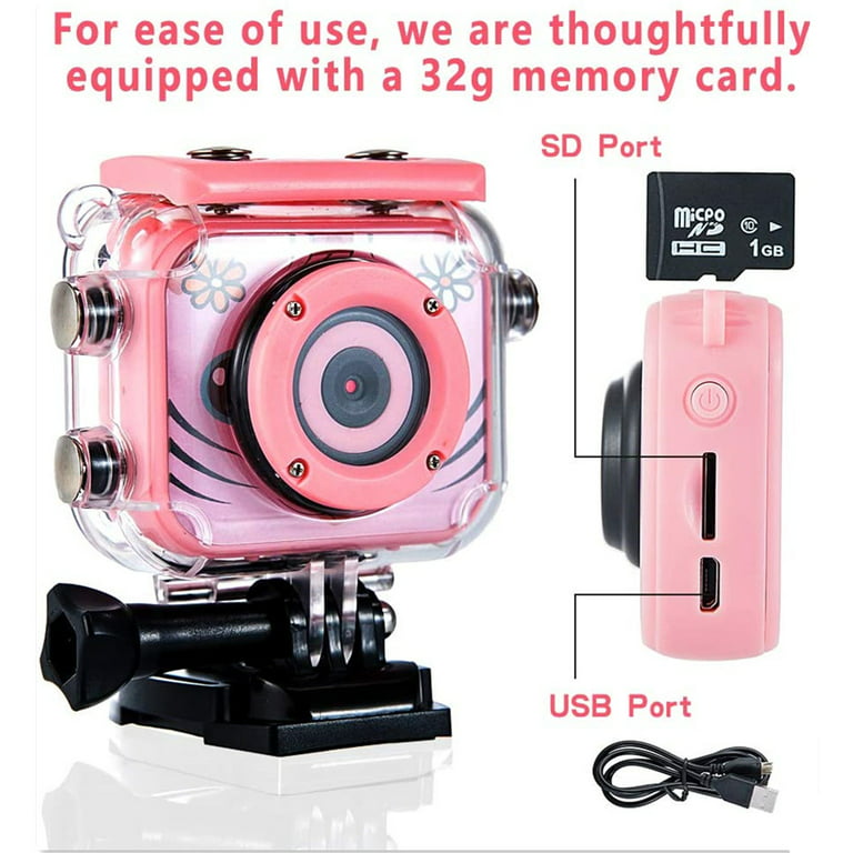 Waterproof Kids Camera with 32GB Memory Card Kids Digital Camera DV Kids  Camcorder for Girl and Boys, High Resolution Kids Video Sports Mini Camera,  