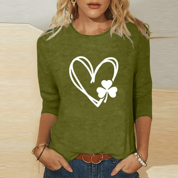 Printed T-Shirt 3/4 Sleeves Blouse Crew Neck Leisure Birthday Items for Women, Clothes, Home, Ropa en Oferta, 鈥淲omen鈥橲 Clothing Under $10, Especiales de Walmart en Ropa de Mujeres