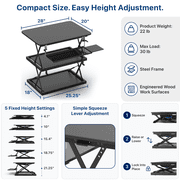 Tall Standing Desk Converter with Vertical Lift, Adjustable Keyboard Tray, 20 x 28 in, Black