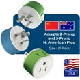 thumbnail image 2 of OREI Australia, New Zealand, China Travel Plug Adapter - 2 USA Inputs - 3 Pack - Type I, 2 of 8