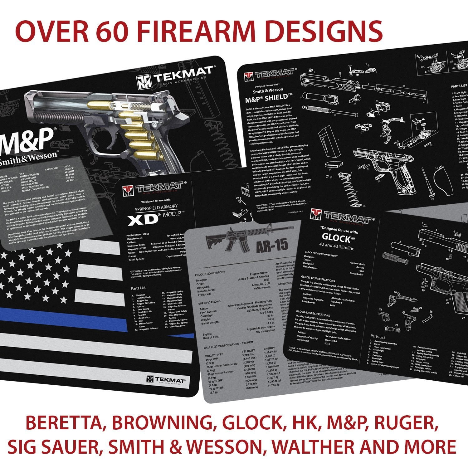 Neoprene Choice of Designs Long Gun Illustrated Gun Cleaning and Repair Mat 