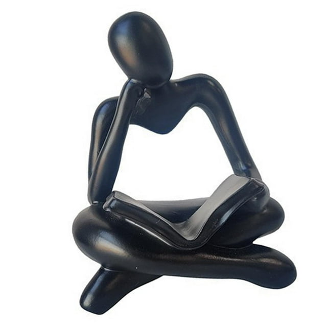 veasfak Abstract Thinker Statue Tabletop Decorative Sculpture for Home Hotel Decor Black