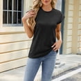 thumbnail image 2 of Tiqkatyck Women Summer Tops, Women's Fashion Short Sleeve Solid Color Round Neck Loose T Shirts, Shirts for Women Black L, 2 of 6
