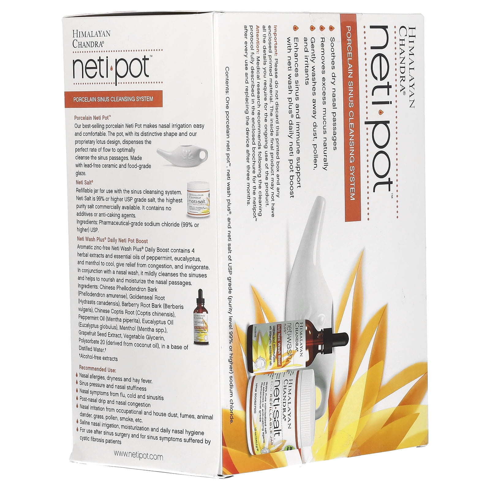 Himalayan Chandra Neti Pot, Porcelain Sinus Cleansing System, 3 Piece Kit