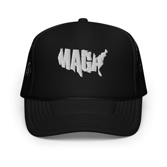 MAGA USA Map Embroidered Foam Trucker Hat White (Black)