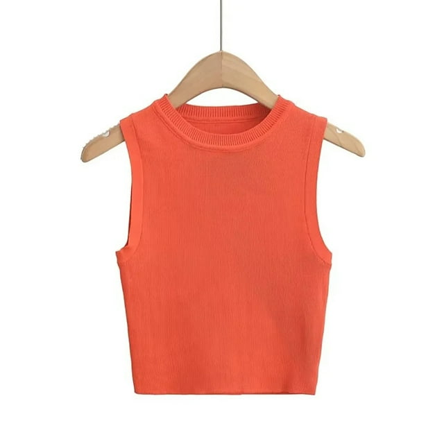 YTDSCS Women's Sweater Vest Crewneck Knit Tank Summer Pullover Sweaters T Shirt Stretch Solid Color Knit Tops S-L