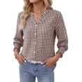 thumbnail image 4 of Fantaslook Plaid Womens Button Down Shirts 3/4 Sleeve V neck Tops with Smocked Cuffs Dressy Cotton Blouses, 4 of 10