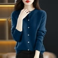 thumbnail image 2 of JGGSPWM Button Front Long Sleeve Cardigan Soft Warm Knit Sweater Crew Neck Button Down Cardigans Dark Blue M, 2 of 3