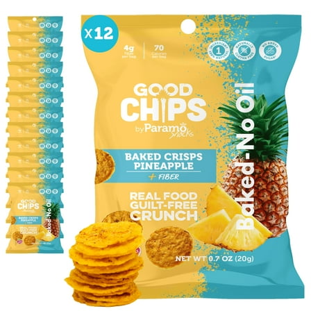 GOOD CHIPS Baked Pineapple Chips, 12-Pack, 0.7oz Bags