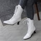 thumbnail image 2 of NECHOLOGY Botas Mujer Zapatos Botines para mujer Botas de tobillo antideslizantes con punta redonda y tacón bajo para mujer, con cordones y cremallera lateral, botas a media (White, 6.5), 2 of 7