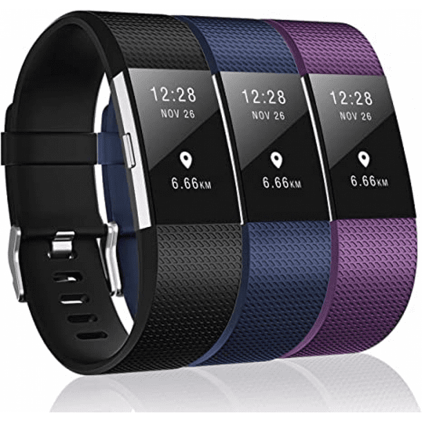 3 Pack Bands Compatible with Fitbit Charge 2, Classic & Special Edition  Replacement Bands for Fitbit Charge 2, Women Men（ Black/Navy Blue/Plum-L）