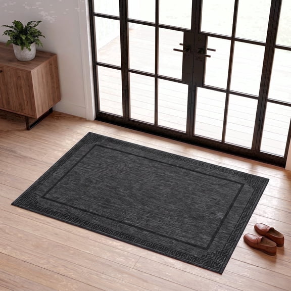 ICEANT 2'x4' Runner Rug for Hallway, Machine Washable Stain Resistant Non-Shed Carpet, Black Runner Rug with Non-Slip Backing for Kitchen, Entryway, Bedroom, Laundry, Bathroom