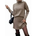 thumbnail image 2 of Womens Sweater Skirt Sets 2 Piece Outfits Ribbed Knit Mock Neck Sweater Pullovers A Line Mini Skirt Set Brown M, 2 of 8