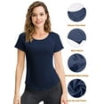 thumbnail image 3 of Hanerdun Womens Athletic Workout Shirts Quick Dry Yoga Tops Short Sleeve Tees Navy Blue 2XL, 3 of 6