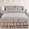 thumbnail image 1 of Home Soft Things 4 Piece Matte Satin Ruffle Quilted Bedspread Set 24" Drop Ruffled Style Bed Skirt Coverlets Lightweight Reversible Bedding Set Cover, King 78" x 80" + 24", Taupe, 1 of 10