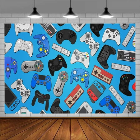 Video Game Backdrop Remote Control Gamepad Boys On Competitive Game Photography Background Party Decor Wallpaper Banner Photo Studio Props Vinyl