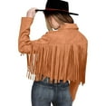 thumbnail image 5 of Mifelio Jackets for Women Fringe Jacket Solid Color Fringe Faux Suede Leather Jacket Fashion Fringe Motorcycle Cropped Jacket Faux Leather Jacket Women Cowboy Outfits for Women Orange XXL, 5 of 8