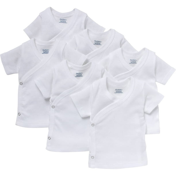 Gerber - Gerber Newborn Baby White Short Sleeve Side Snap Shirt, 6-Pack ...