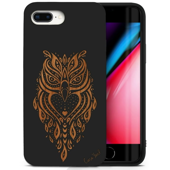 Case Yard Wooden Case for iPhone-8-Plus Soft TPU Silicone cover Slim Fit Shockproof Wood Protective Phone Cover for Girls Boys Men and Women Supports Wireless Charging Owl 4 Design