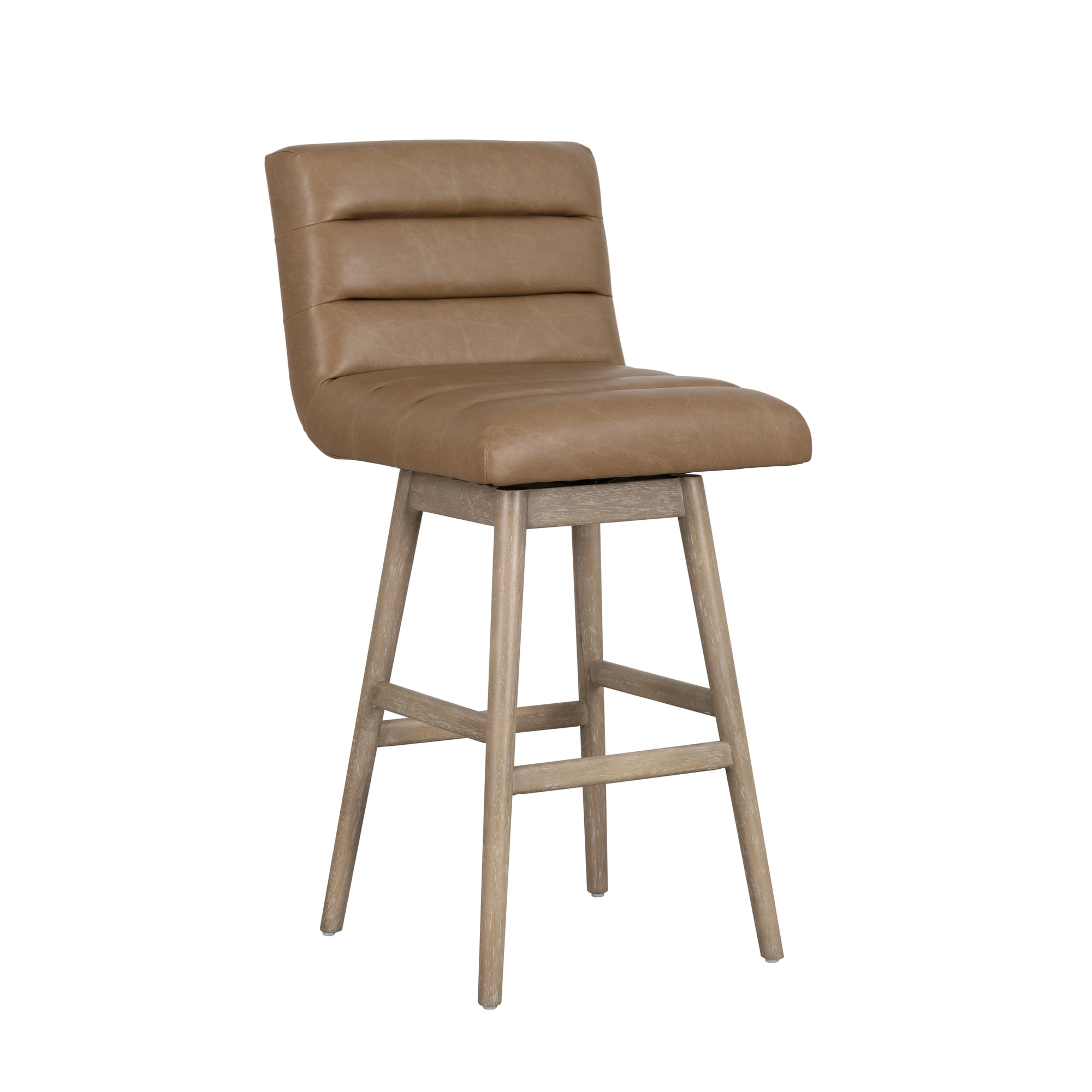 Elias Mid-Century Modern Swivel Rubberwood Counter Or Bar Height Barstool With Faux Leather Seat