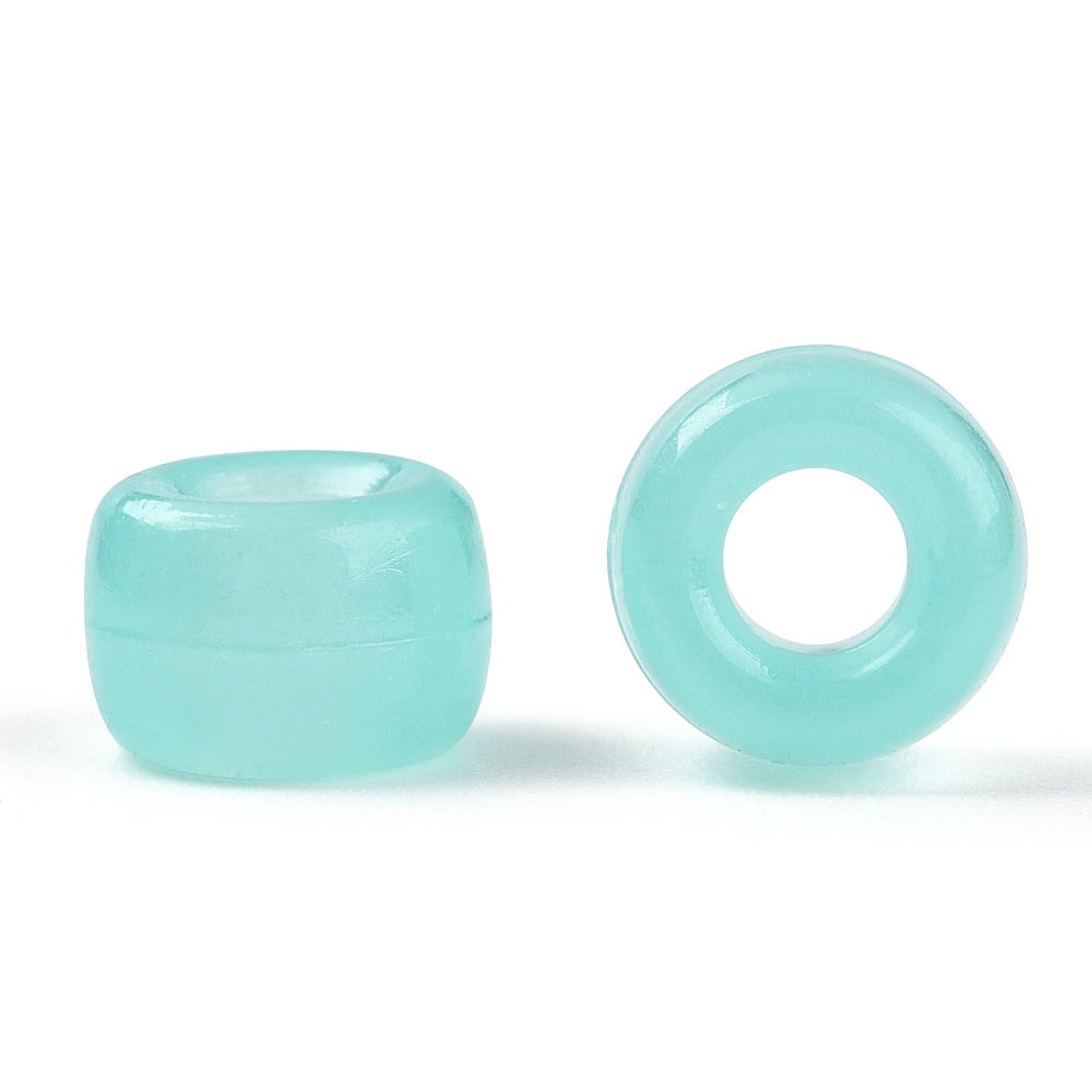 Transparent & Luminous Plastic Beads Frosted Crow Beads Pony Beads Glow in the Dark Barrel Pale Turquoise 9x6mm Hole: 3.8mm about 1900pcs/500g
