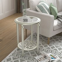 COSIEST Modern 2-Tier Glass Champagne Round End Table Side Table