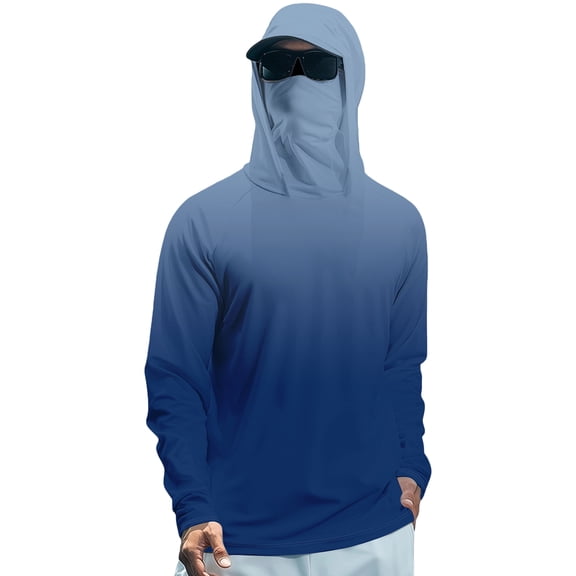 Men's UPF 50 Sun Shield Hooded Rash Guard Long Sleeve Lightweight SPF UV Protection Shirt with Face Cover Daily Outdoor