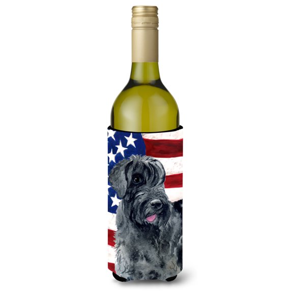 Carolines Treasures BB9660LITERK Giant Schnauzer Patriotic Wine Bottle Beverge Insulator Hugger  Wine Bottle multicolor